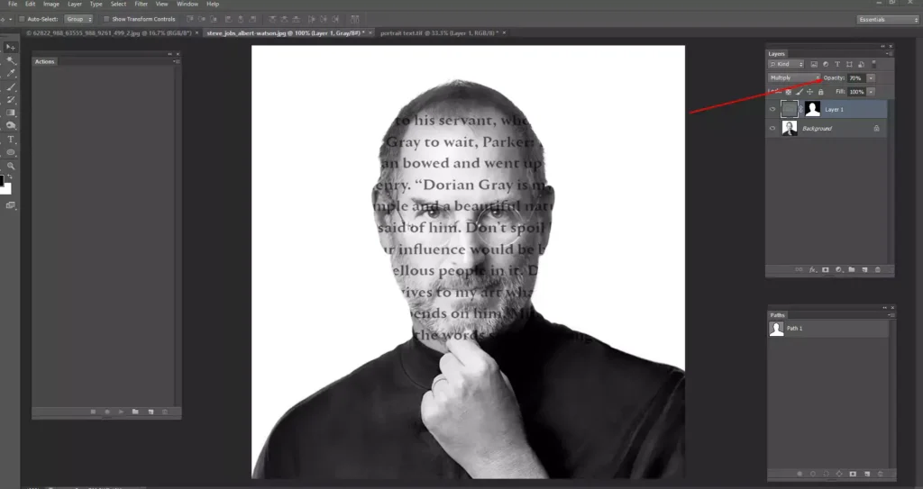 opacity and finally done for text on face