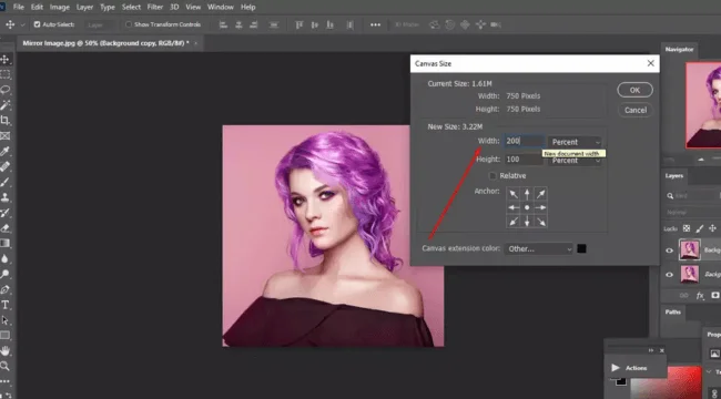 change width to 200, mirror image in Photoshop