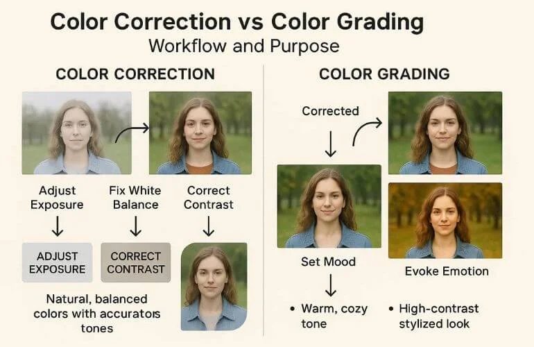 Color Correction and Color Grading Workflow Diagram