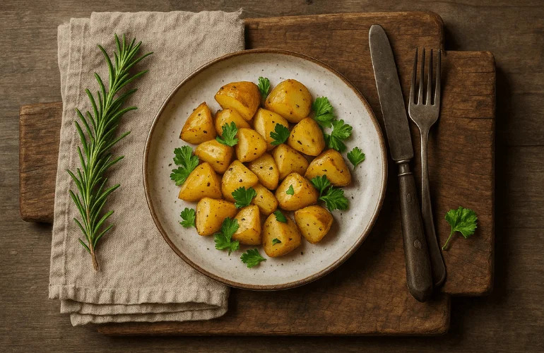 Rustic styled dish with textured napkins and vintage props