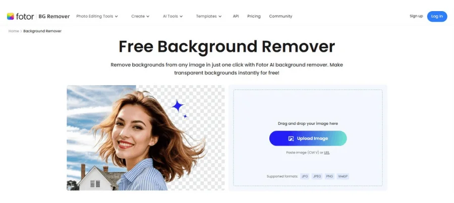 Preview of background removal in Fotor web editor