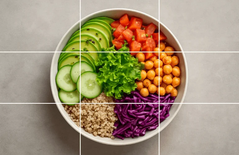 Food photo using rule of thirds grid for balanced composition