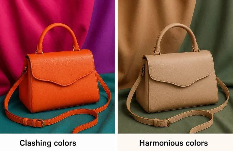 ide-by-side product photos showing poor vs. harmonious color composition