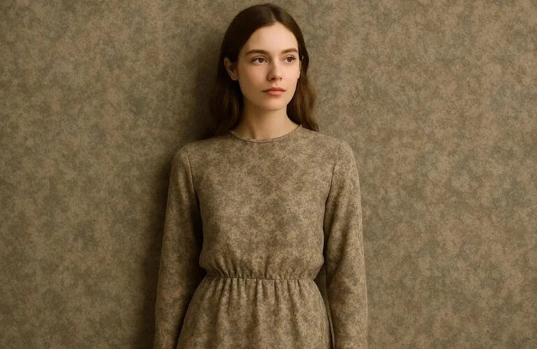 Clothing design subtly matching textured fabric or wall background