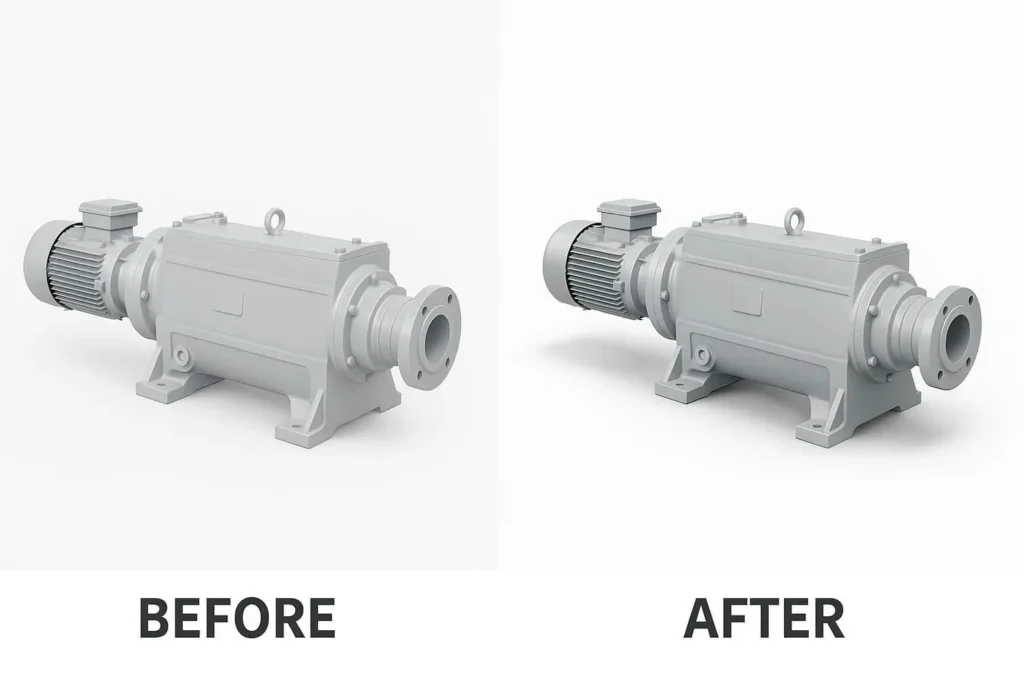 Machinery photo editing with realistic shadows for 3D and a professional look