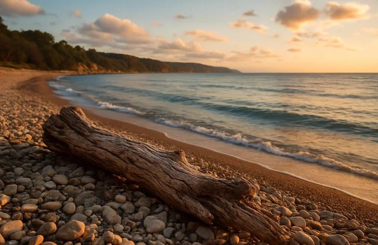 Wide-angle seascape photo showing a rocky coastline with strong foreground elements, balanced sky and sea, and natural leading lines for perfect composition.