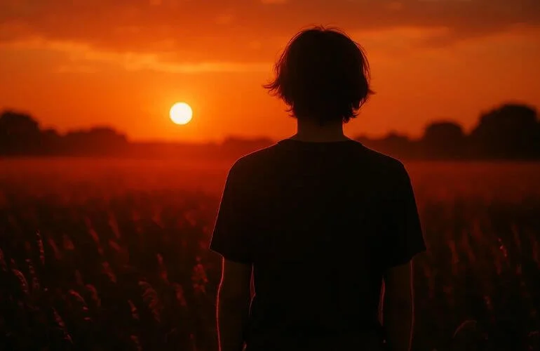 Sunset portrait with warm tones evoking intimacy and passion, Color psychology in Photography