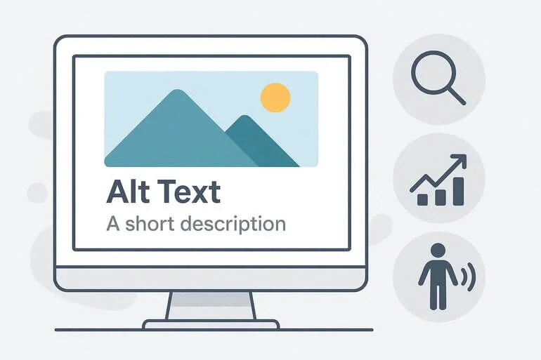 Screen showing image with alt text and SEO plus accessibility icons.