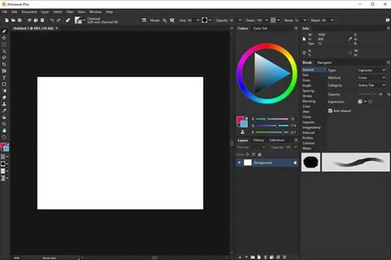 Artweaver interface for raster painting and digital art