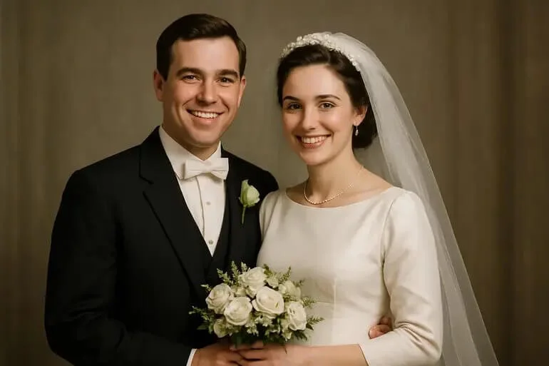 Sharp, true-to-life wedding portrait in a classic style.