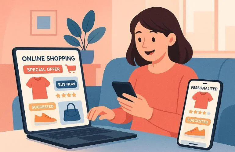 Personalized offers and product suggestions on laptop and smartphone