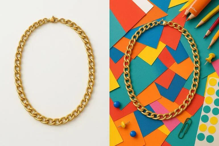 Jewelry photo with white background vs busy background