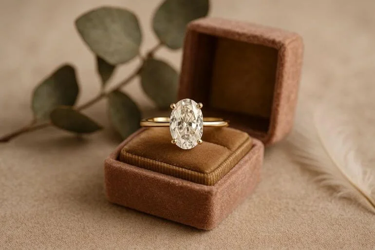 Jewelry photo using props like velvet box for storytelling