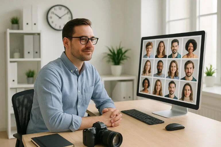 Professional photographer saving time by outsourcing photo editing