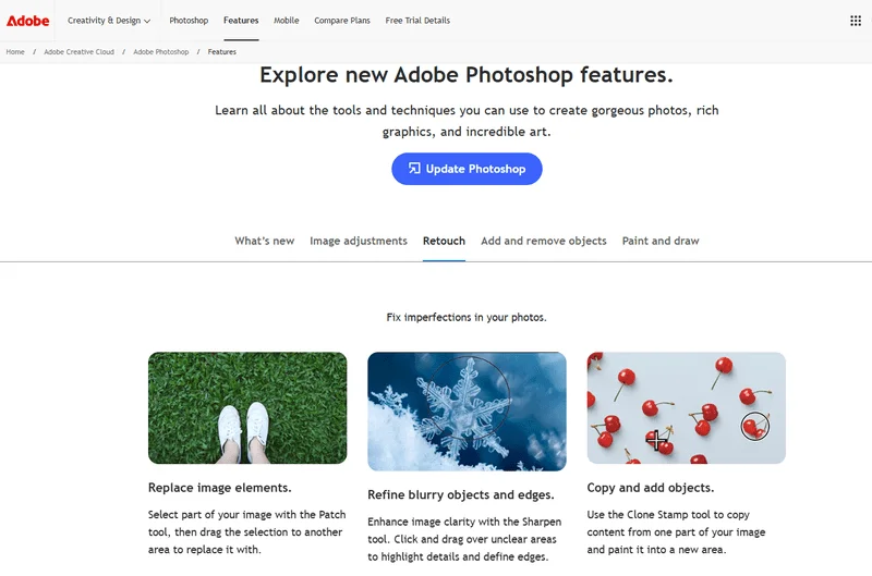 Screenshot Adobe Photoshop Retouch Features
