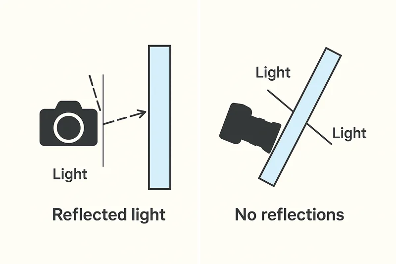 Side-by-side comparison of angled vs straight-on glass photography