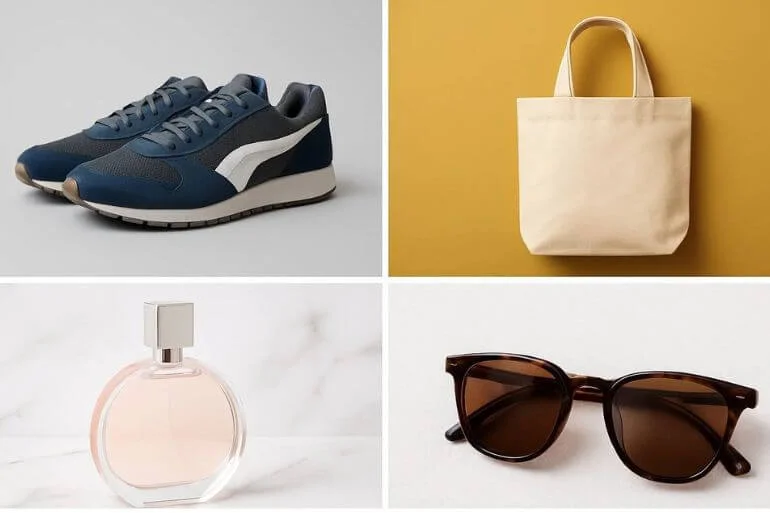 Products on inconsistent backgrounds showing mistakes in product photography editing