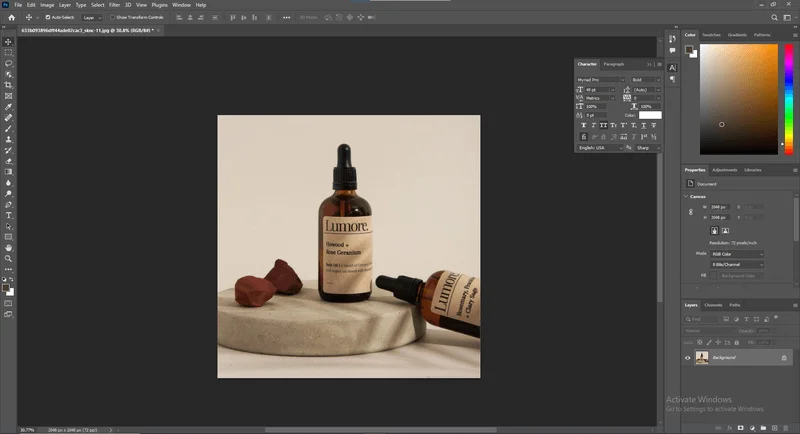 Photoshop workspace with an image to remove background