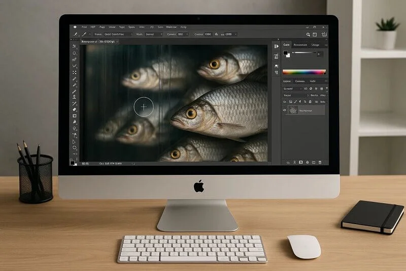 Editing photo in Photoshop to remove glare and reflections from glass