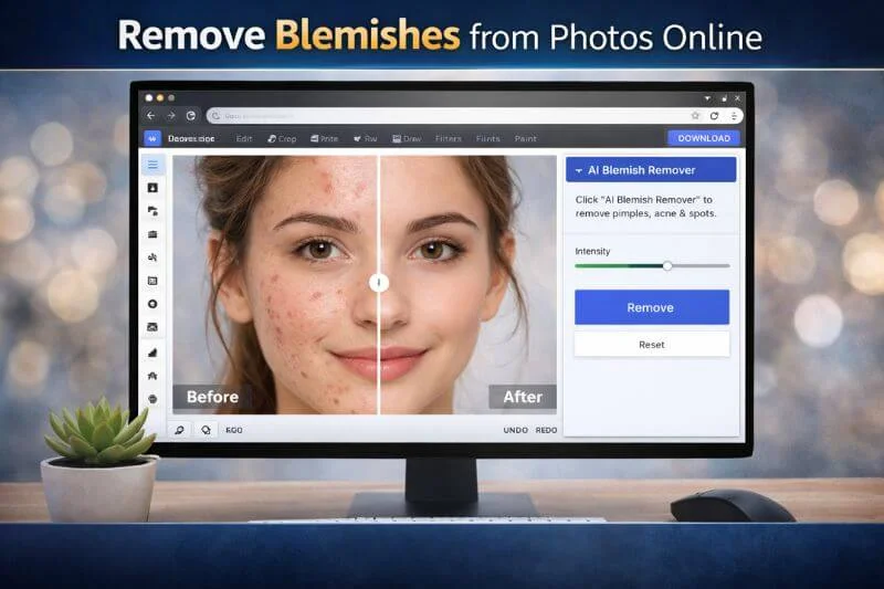Online AI tool for removing blemishes from photos