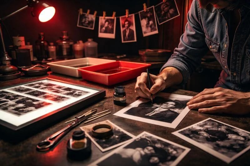 Photo editing before Photoshop using traditional darkroom techniques