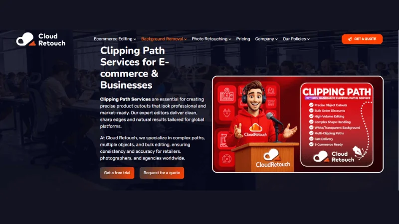 Cloud Retouch ecommerce clipping path service banner with professional image editing