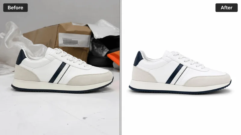 Before and after comparison of professional background removal on a product photo
