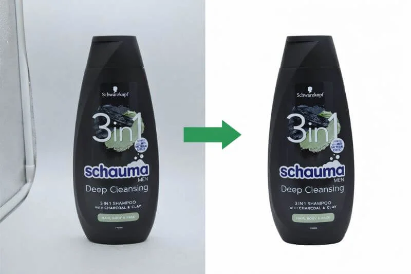 Before and after product photo background removal in Photoshop