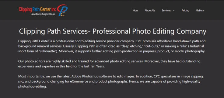 Clipping Path Center professional photo editing company screenshot
