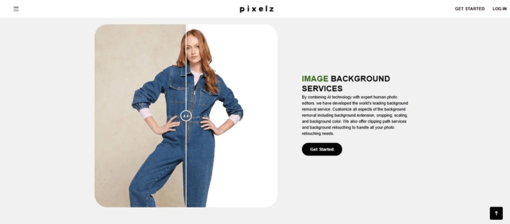 Pixelz AI assisted background removal service homepage