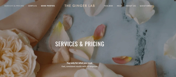 The Ginger Lab photography editing service homepage