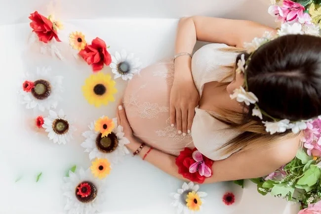 Milk bath photoshoot, Pregnancy Photoshoot Pose