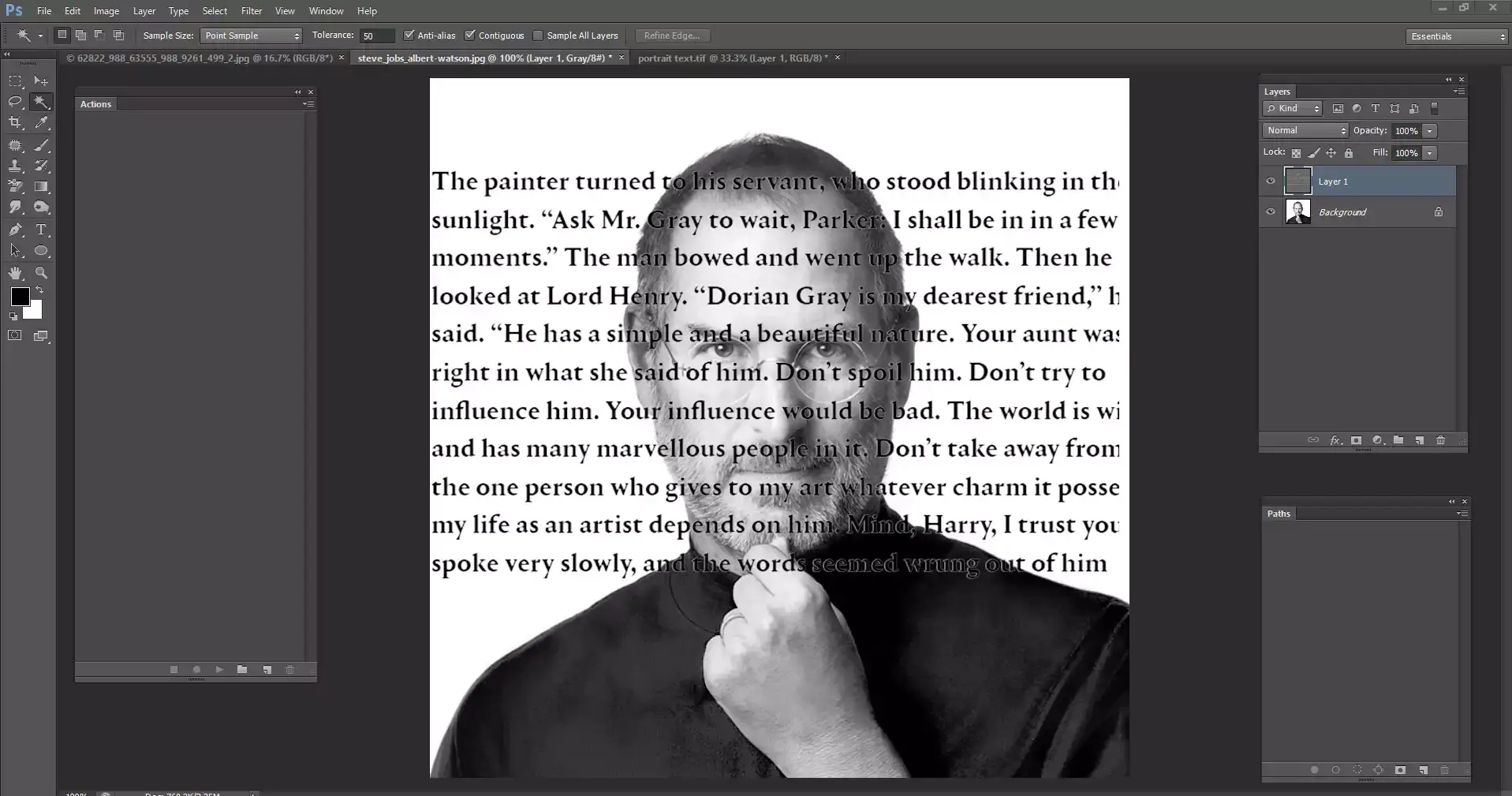 overlapping the text on face, portrait text image