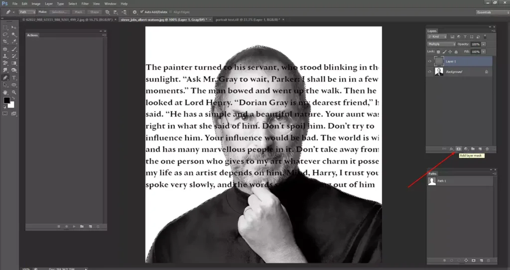 path creation for portrait text image