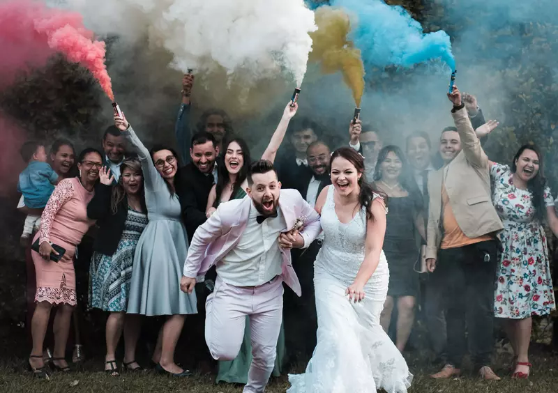 smoke bomb wedding photo