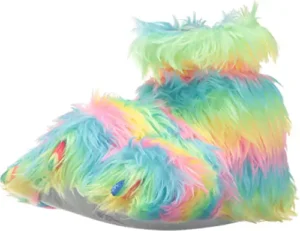 Trimfit women Trimfit Girls' Rainbow Plush Fuzzy Paw Slippers