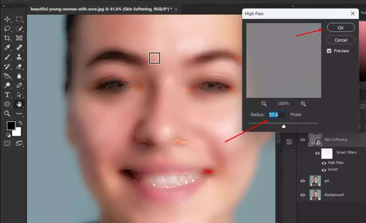 Change Image Adjustment for Retouching the Skin