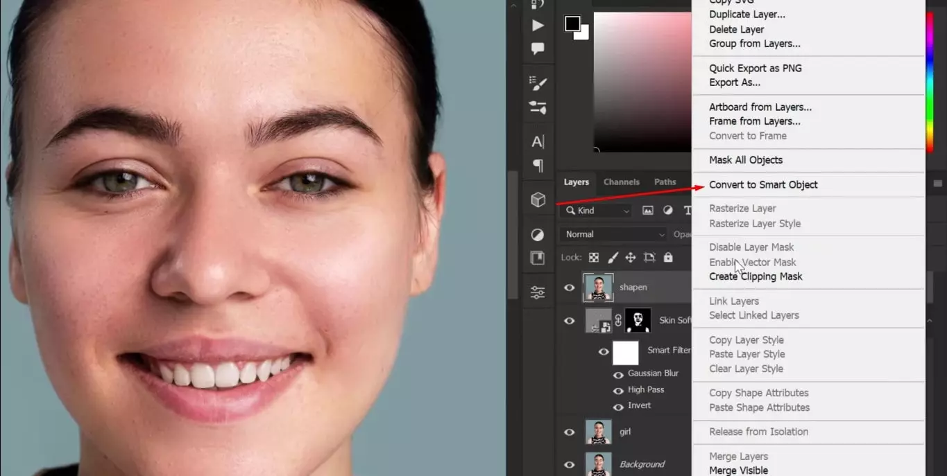 Create a Stem Visual Layer Smooth Skin Action 