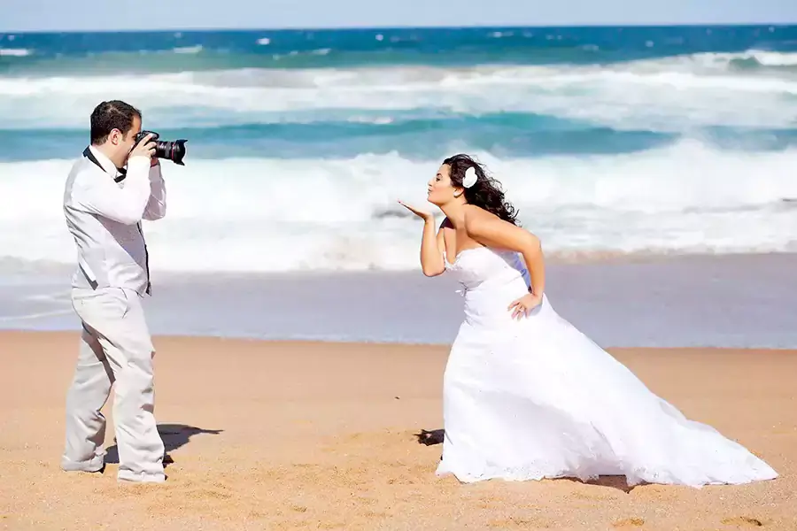 husband and wife pose together