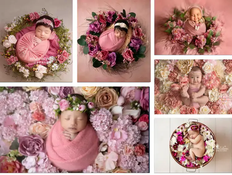 diy photography with followers, newborn photography with flowers