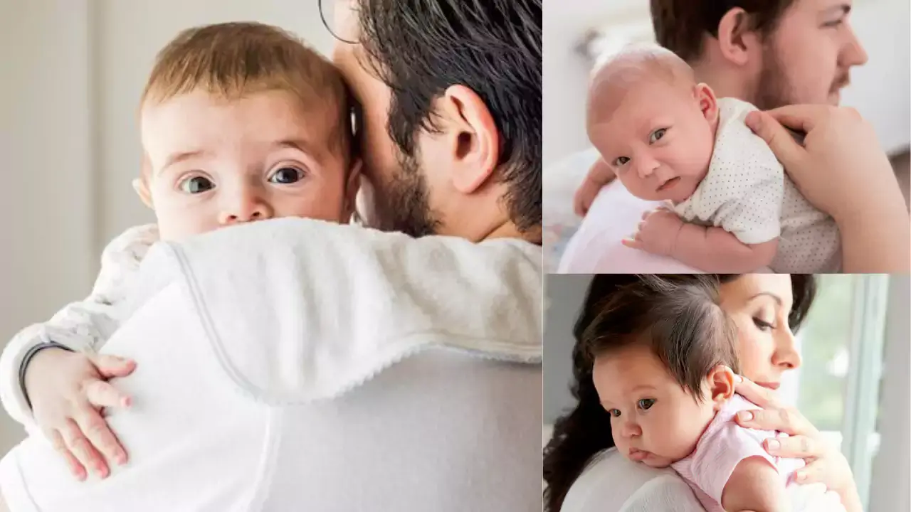 Newborn Posing on the Shoulder