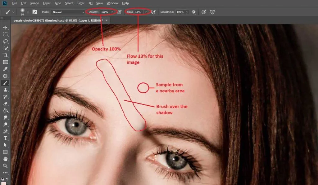 Settings for brushing, Remove a Shadow