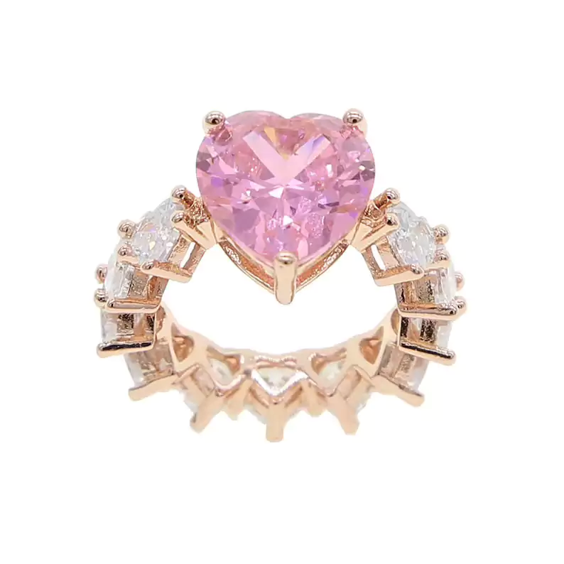 rose gold pink cz heart ring