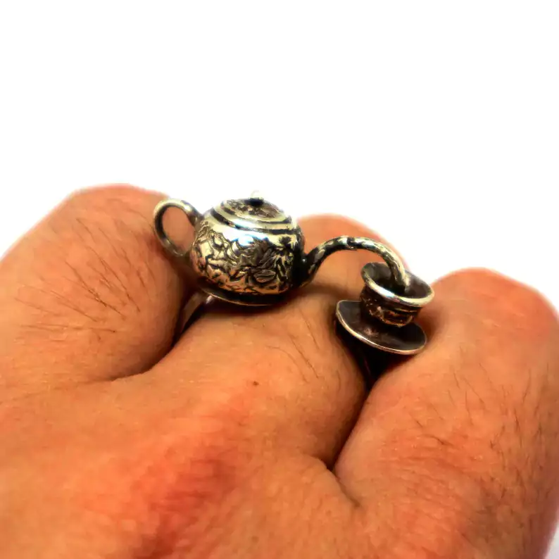 silver miniature boho teapot ring2