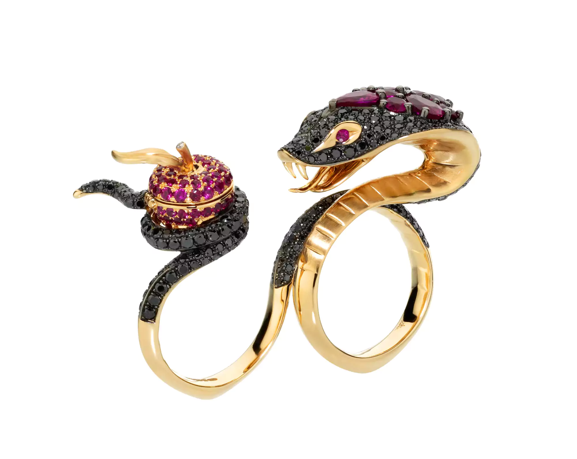 two finger snake ring with gold