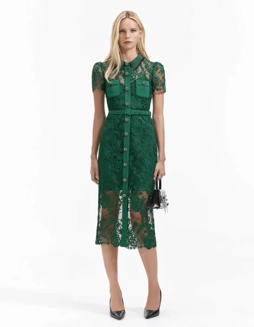 Green Cord Lace Midi Dress