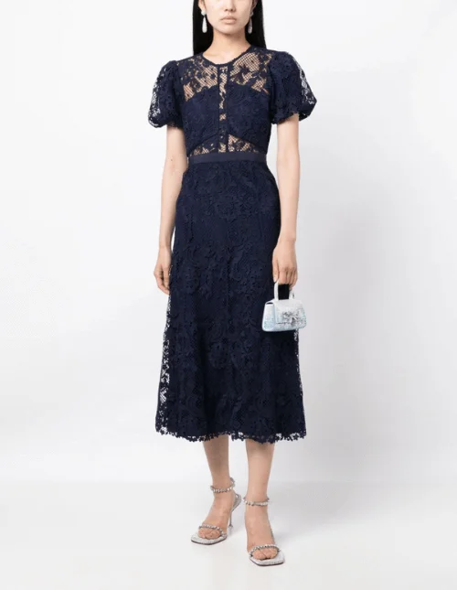 Leila Guipure Lace and Crepe Midi Dress