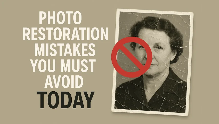 Old photo partially restored with visible editing mistakes and corrections