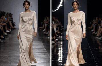runway photo editing before after lighting enhancement and garment detail improvement