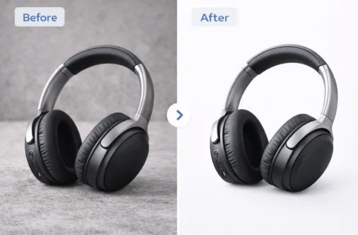 Before and after headphone photo editing for ecommerce